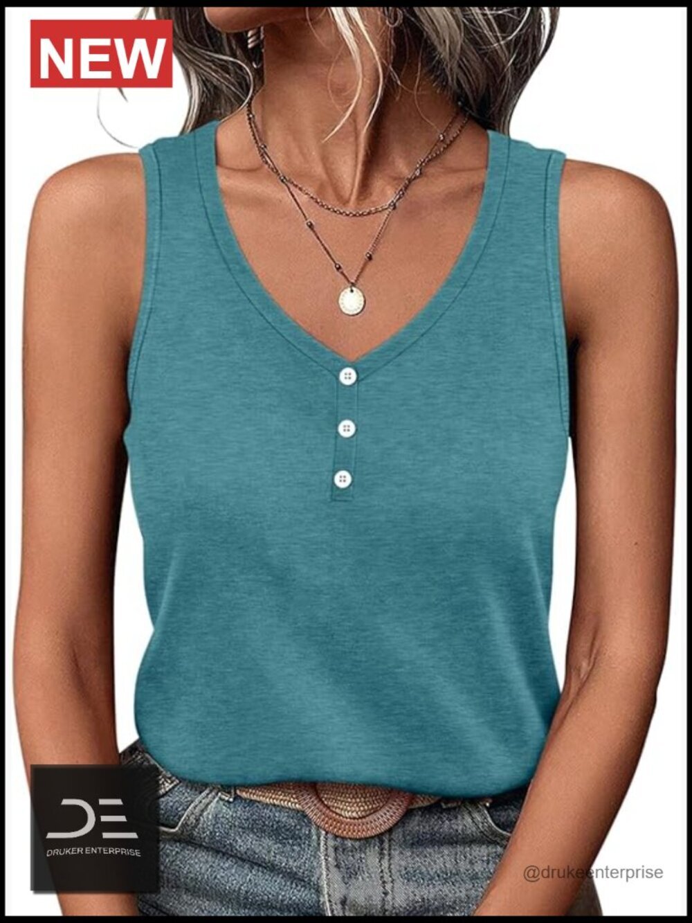 V Neck Tank Top Casual Summer Button Down Sleeveless